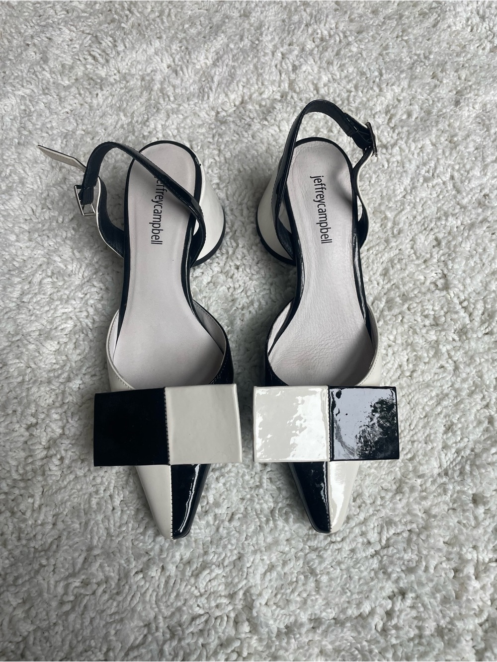 Jeffrey Campbell Black & White Patent Pointed Toe Slingback heels